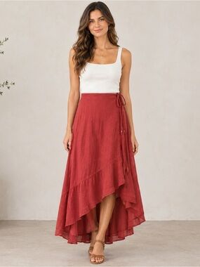 Abercrombie & Fitch Asymmetrical Rust Red High-Low Wrap Skirt Adjustable Waist